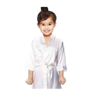 Toptan kızlar düz renk ipek saten Kimono Spa çocuk bornoz