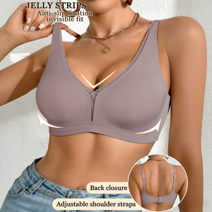 Nuevas llegadas: Sujetadores <span class=keywords><strong>de</strong></span> mujer sin costuras <span class=keywords><strong>de</strong></span> punto con cierre trasero <span class=keywords><strong>de</strong></span> encaje, lencería push-up con efecto <span class=keywords><strong>de</strong></span> realce, sujetadores Jelly con copas <span class=keywords><strong>de</strong></span> color personalizable. - Product Image 1