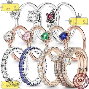 Cincin zirkon bentuk hati merah Perak 925 kualitas tinggi baru cocok untuk wanita ipandorait perhiasan cincin mewah glamor