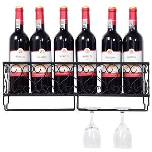 2in1 Wall Mounted Metal Red Wine <b>Bottle</b> and Cup Glasses <b>Rack</b> Holder - Product Image 3