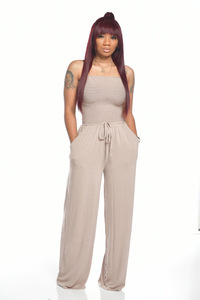 <span class=keywords><strong>Mono</strong></span> de verano casual sin tirantes para mujer, holgado, con hombros descubiertos, fruncido, sin mangas, de pierna ancha, con bolsillos - Product Image 6