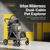 Chariot pour animaux de compagnie à double étage, grand espace, transfrontalier, détachable, pliable, 4 roues, en alliage d'aluminium, tissu Oxford, pour chats et chiens, vente en gros
