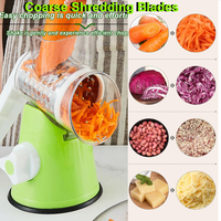 Râpe à Fromage Rotative Râpe à Tambour de Table Multi Légumes Fruits Trancheuse à Fromage Cutter Déchiqueteuse avec 3 Lames de Tambour Interchangeables