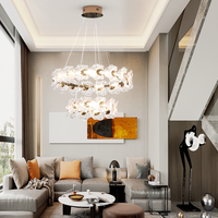Lámpara de Araña de Cristal Artística con Forma de Hoja, Marco Dorado, Diseño en Forma de Nube, para Sala de Estar de Villa