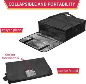 Insulated Polyester Bag Reusable Cartoon Pizza Bag with Label Window Water Proof Double Handle Black Cooler Bag 20L - Product Image 4