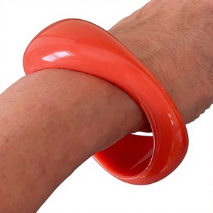 Classic <b>Red</b> Acrylic Bangle <b>Bracelet</b> Unisex Fashion Jewelry Round Shape Smooth Finish - Product Image 1
