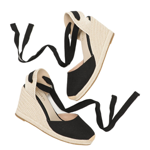 Sandali con tacco alto alla moda, con cinturino alla caviglia, zeppa, tomaia in lino traspirante, scarpe da donna con zeppa e plateau a punta chiusa - Product Image 4