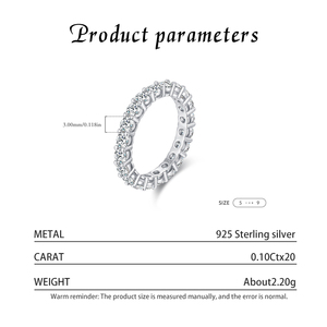 S925 Sterling <b>Silver</b> Dazzling Round Moissanite Eternity Band <b>Rings</b> for Women Wedding Engagement <b>Statement</b> Jewelry - Product Image 4