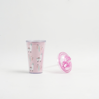 Gobelet à café horizontal 500 ml, design élégant, motif personnalisé, avec paille, anti-fuite, double paroi, en plastique, pour thé au lait, avec intérieur en papier
