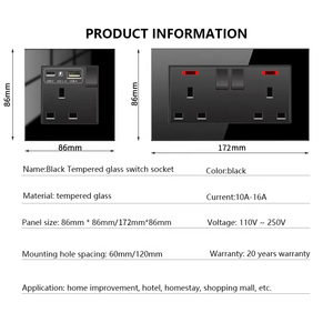 UK 13A <strong>Wall</strong> <strong>Light</strong> <strong>Switch</strong>,Black Universal Usb Type-c 18W Smart Fast Charging Power Socket Plug, Glass Electrical Outlet <strong>Switch</strong> - Product Image 4