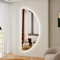 Miroir mural LED rétroéclairé personnalisé, moderne, décoratif, demi-lune, anti-buée, miroir de salle de bain intelligent pour salon