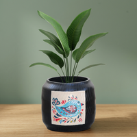 Pot Bunga Modern Bergaya Hitam, Penyangga Tanaman Hias Dekoratif untuk Meja, Dekorasi Ruangan Kantor, Meja Kerja, dan Ruang Tamu