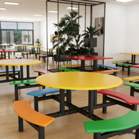 Ensemble de salle à manger moderne en fer avec banc intégré, mobilier de restaurant durable et imperméable pour les écoles