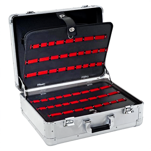 Aluminum <b>Tool</b> <b>Case</b> 48x39x20 for Electrician Red Strips Secure Latches Inner Pocket Brushed Metal Surface EVA Oxford Fabric - Product Image 2