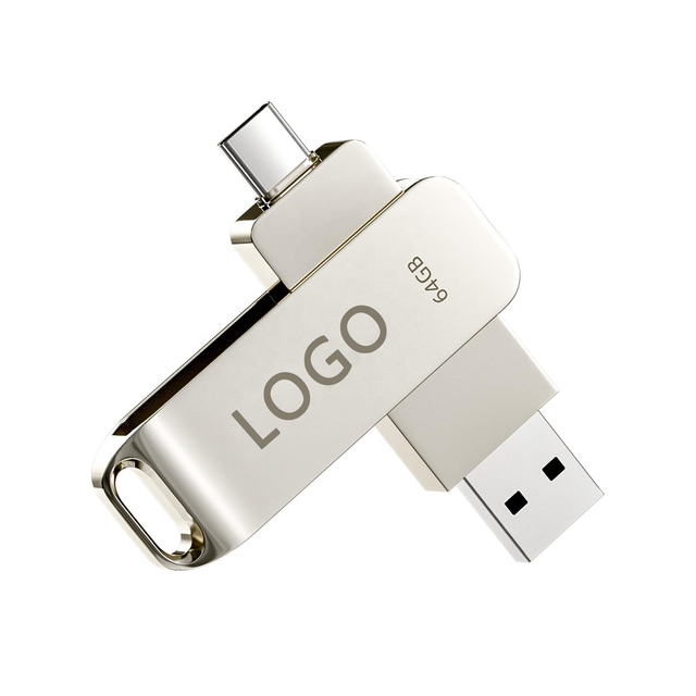 Promotional Disks Flash Memory Usb Memories Stick Pen Drive Pendrive 2 in 1 Swivel Usb 3.0 2.0 Otg Type C Metal Usb Flash Drive