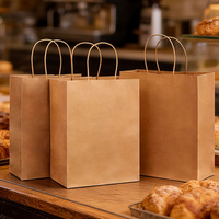 Özel Tasarım Çevre Dostu Kraft Kağıt Çantalar, Restoran Paket Servisi Atıştırmalıkları Promosyonu ve Logo Baskısı için Güçlü Bükümlü Halat Saplı