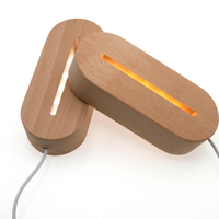 Base de veilleuse en bois ronde ovale à 7 couleurs LED, support de lampe 3D RVB pour acrylique de conception de carton vierge