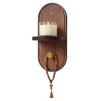 Support mural en bois pour chapelet chrétien avec croix, design en forme d'arche, pour bougies et perles de prière