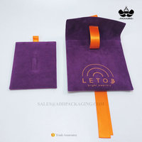 Personnalisé deux couches ruban cravate violet velours insérer Pad sac boucles d'oreilles collier anneaux pochette d'emballage cadeau