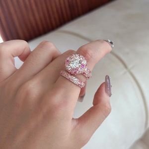 Bague Cœur Fille en Diamant Rose Dopamine, Argent Pur S925, Super Flash, Dégradé Rose Rouge, Corindon, Bague Cœur Dégradé Rose Éclatante - Product Image 2
