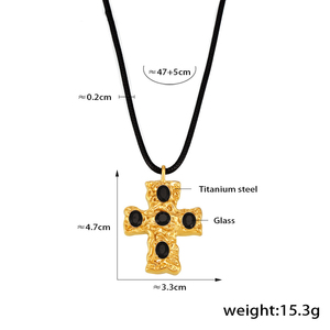 Joyería de moda de acero inoxidable 18K chapado en oro colorido Zirconia Cruz colgante <span class=keywords><strong>collar</strong></span> de cuerda negra - Product Image 5