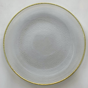 Juego de Vajilla de Vidrio con Borde Plateado, Dorado y Blanco, Diseño Nube, para Alquiler en Eventos, Venta al Por Mayor - Product Image 1