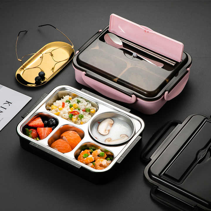 304 Food Grade Stainless Steel Lunch Box Dual Tier Square Insulated ...
