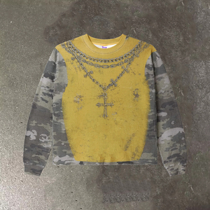 Maglia <span class=keywords><strong>Termica</strong></span> a Maniche Lunghe da Uomo con Collo Rotondo in Tessuto Waffle Camouflage Personalizzabile in Cotone con Stampa Integrale e Design Neutro - Product Image 1