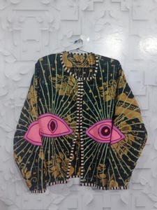 Giacca Invernale da <span class=keywords><strong>Donna</strong></span> in Cotone Eco-Friendly Reversibile con Ricami Kantha, Stampa Floreale e <span class=keywords><strong>Motivi</strong></span> Occhi Rosa, Maniche Lunghe - Product Image 3