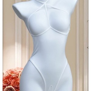 Lingerie sexy, body en satin de viscose noir et blanc, évidé, tentation, vêtements de nuit pour femmes 022 - Product Image 4