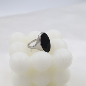 Geometric <b>Titanium</b> Steel <b>Ring</b> Black Oval Bezel Setting Unisex Jewelry Gift - Product Image 1
