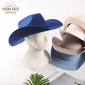 Shinehats High Quality Flat Wide Brim Custom Fashion Designer Women Western Fedora Cow Boy Fashion Wool Cowboy Hats