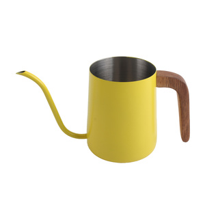 Bouilloire à café col de cygne en acier inoxydable jaune personnalisée 350 ml 600 ml pour café filtre avec poignée en bois - Product Image 5