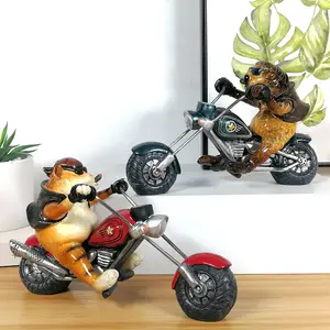 Design drôle de cochon sur moto Statue équitation chat rat fumer cigare moto ornement résine artisanat décoration de la maison accents