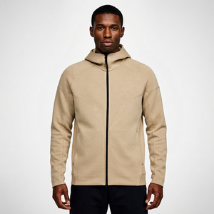 Men's Beige Hooded Full Sleeve Tracksuit Solid Color Zipper Closure Breathable Sporty Casual Wear Winter Regular Fit 2 1 Design - Product Image 1