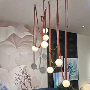 Moderno semplice edificio Duplex Lotf scala LED luce pendente Villa cintura <span class=keywords><strong>sfera</strong></span> di vetro soggiorno sala da pranzo lampadario - Product Image 3