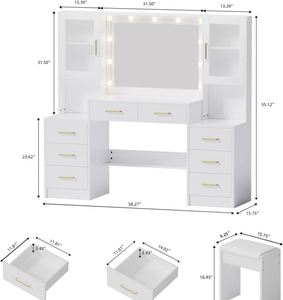 <span class=keywords><strong>Commode</strong></span> de chambre à coucher <span class=keywords><strong>en</strong></span> laque blanche haut de gamme avec fonction LED et miroir sur pied, table de toilette moderne de luxe <span class=keywords><strong>en</strong></span> bois - Product Image 3