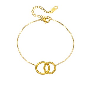 Double Ring Interlocking Pendant Chain Bracelet Gold Plated Geometric Unisex Jewelry - Product Image 5