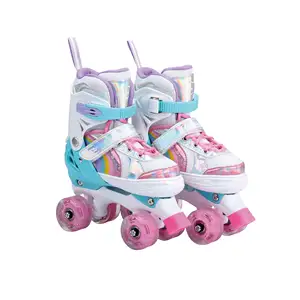 Sapatos de skate inline com led, sapatos ajustáveis de arco-íris de 4 tamanhos, durável, para crianças, meninos e meninas