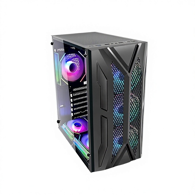 ATX Vertical Gaming PC Desktop Computer Case with USB 3.0 Ports and Tempered Glass Side Panel Full View Computer Cabinet Unique
