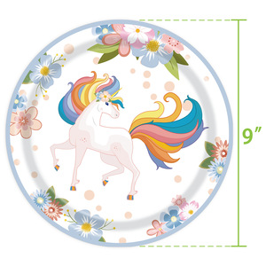 Juego de Artículos para Fiesta de Unicornio con Diseño Floral Arcoíris, Platos, Vasos y Servilletas de 7 y 9 Pulgadas, Decoraciones de Cumpleaños - Product Image 3