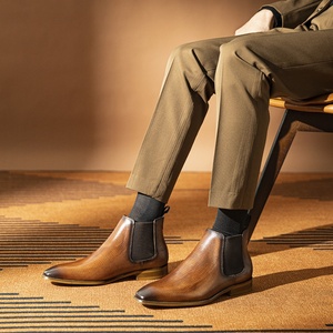 Botas de Cuero con Punta Cuadrada y Tacón Alto, Estilo Otoño/Invierno, Retro, Formales, de Negocios, para Hombre, de Lujo - Product Image 5