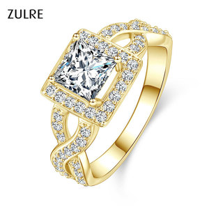 New Fashion Rhodium &amp; Gold Plated Delicate Geometric Design 1ct Princess&amp;Round Cut <strong>Cubic</strong> <strong>Zirconia</strong> <strong>Engagement</strong> <strong>Rings</strong> for Women - Product Image 1