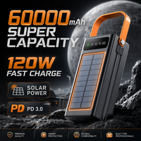Nouvelle batterie externe portable de grande capacité 100000mAh 22.5W à charge rapide avec 4 ports USB Type-C, câble intégré, lampe torche, solaire, pour l'extérieur
