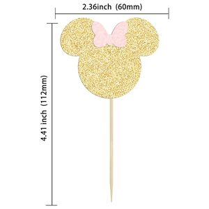 Adorno para Pastel de <span class=keywords><strong>Minnie</strong></span> con Purpurina Rosa y Dorada con Lazos Rosas para Niñas, para Baby Shower, Decoración de Pasteles para Fiestas de Cumpleaños Infantiles - Product Image 2