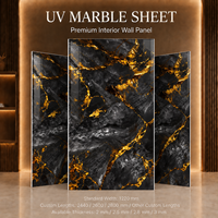 Revêtement mural en PVC MORLENX Charcoal Black Gold Fracture UV Marble Sheet pour projet de hall d'hôtel de luxe
