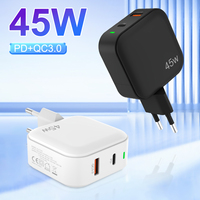 Chargeur GaN 45W Type C+USB a Double Port PD QC Charge Rapide Adaptateur Mural Prise EU UK Chargeur de Voyage pour Téléphone Tablette Ordinateur Portable