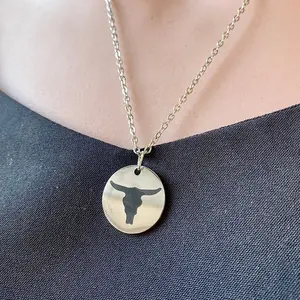 Hot Selling Western Cowboy Necklace Faith Be Kind Disc Cow Bull Head Alloy Cowgirl Necklace