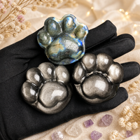 Vente en gros de labradorite naturelle et d'obsidienne argentée de 5 cm, sculptées en forme de patte de chat, pour collection et cadeau de guérison