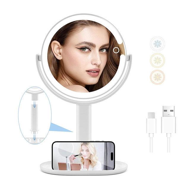 M23 Double Sided Round LED Cosmetic Mirror with USB Charging 2000mAh Battery Personalized